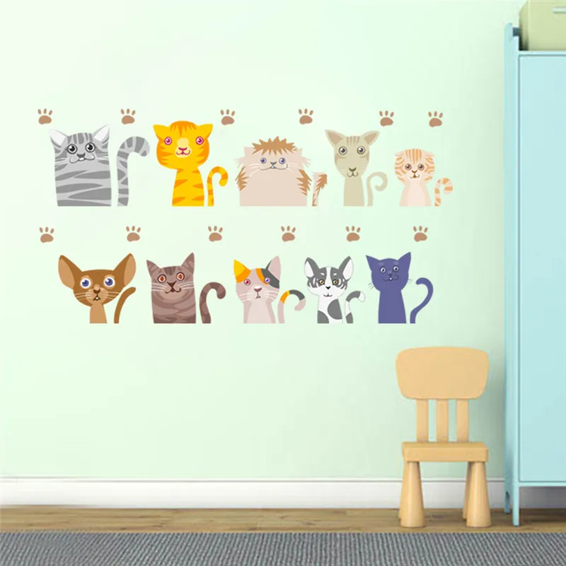 

Lovely Cats Kitten Wall Stickers for Home Decoration Cartoon Wild Safari Mural Art Diy Animals Decals Posters Kids Gift