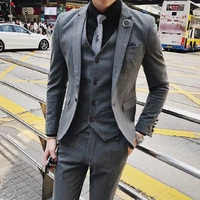 3 pieces new casual fashion trendy suits korean version of slim fit grooms wedding dress blazers british style jacket pants