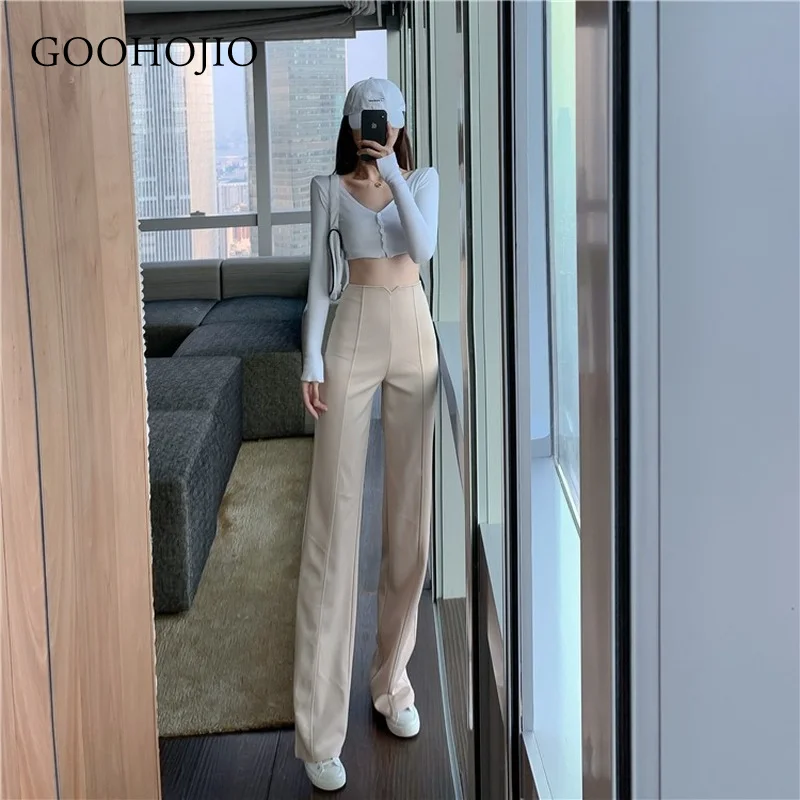 

GOOHOJIO 2021 New Spring and Autumn High Waist Women Pants Temperament WomenTrousers Fashionable Wide Leg Pants for Ladies
