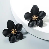 design cute fashion jewelry big double flower stud earrings for women summer style party wedding exaggerated black earrings gift