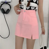 short skirt female pink a line denim skirt female summer new skirt high waist slim hip skirt