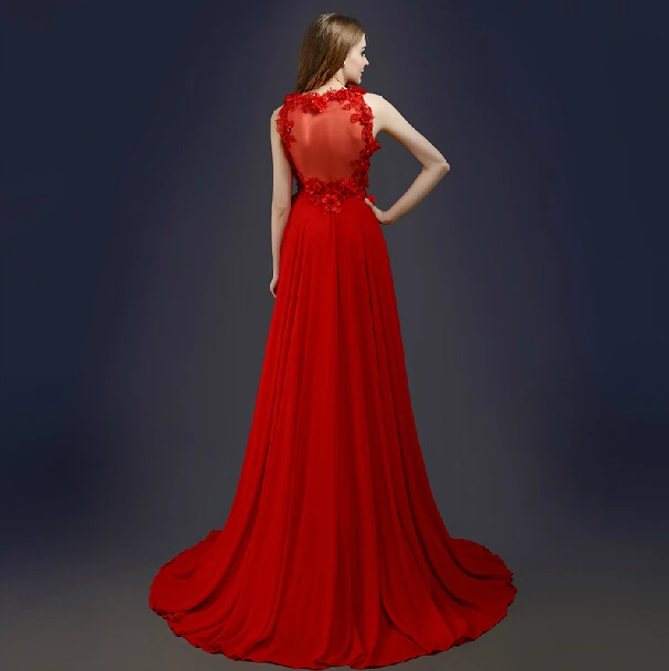 

party flowers v-neck vestido de renda 2018 new women Formal red chiffon long evening gown elegant Mother of the Bride Dresses
