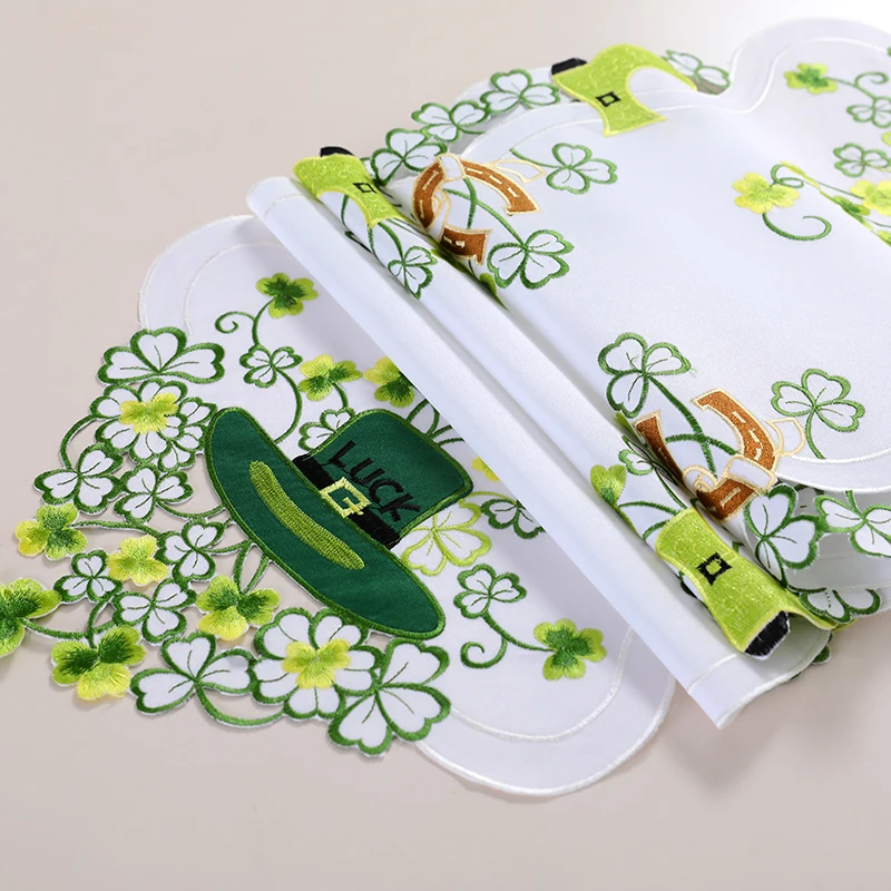 

New Europe Easter Green Embroidery Bed Table Runner Flag Cloth Cover Lace Tablecloth Mat Kitchen Christmas Party Decor