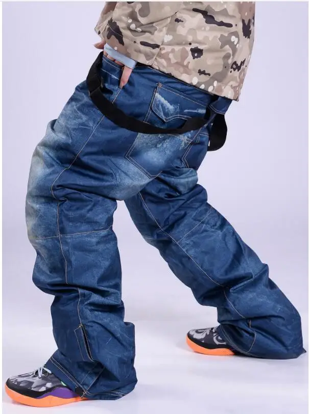 2021 Men Jeans Snowboard Pants Suspenders Ski Pants Men's Skate Snow Board Waterproof Windproof Thermal Skiing Pants