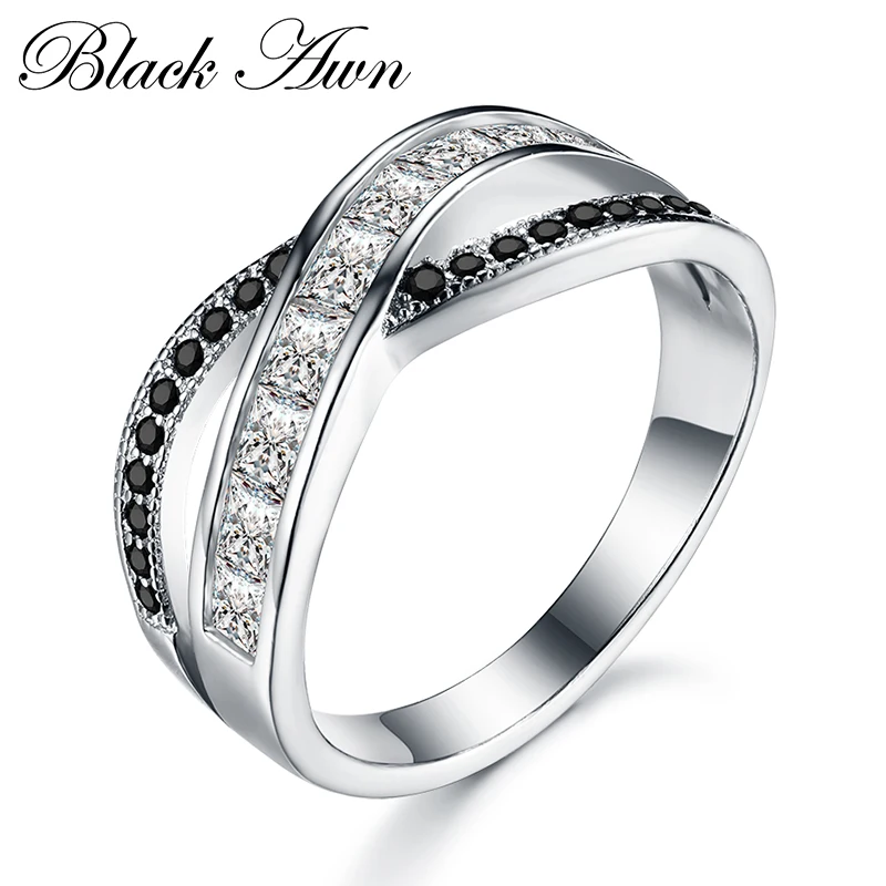 BLACK AWN 2021 New Genuine 100% Sterling 925 Silver Jewelry Square Engagement Rings for Women Gift C387