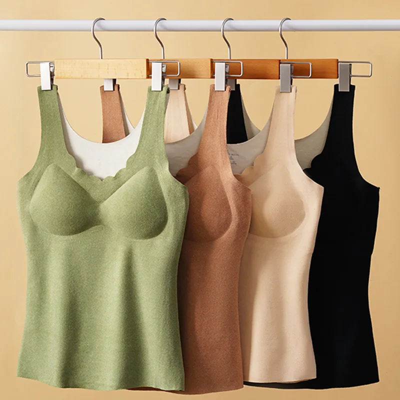 Thermal Top Autumn and Winter Seamless Thermal Underwear Women's Solid Color Plus Size V-Neck Shaper Camisole Sleeveless Vest