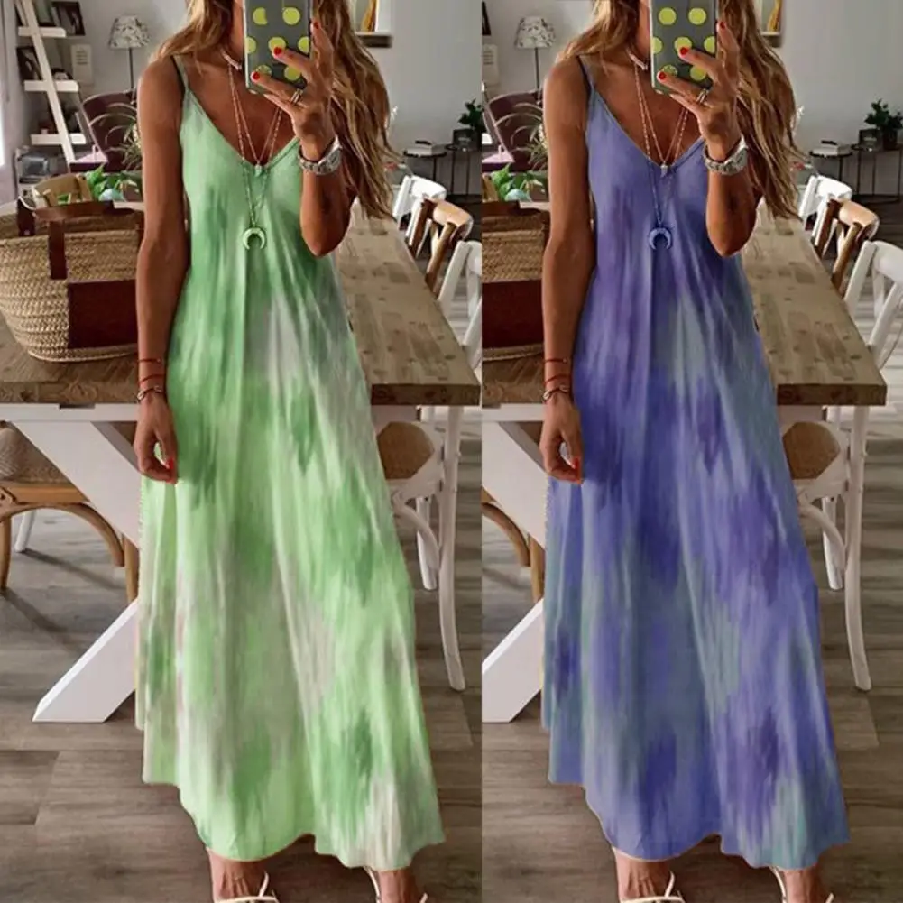 Женское повседневное пляжное платье с принтом Свободное длинное V-образным