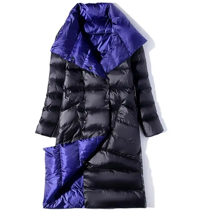 Blue plus black Двусторонняя одежда женский зимний пуховик тонкий длинный пуховик 90% белый пуховик теплая Женская парка верхняя одежда - Color: Blue plus black