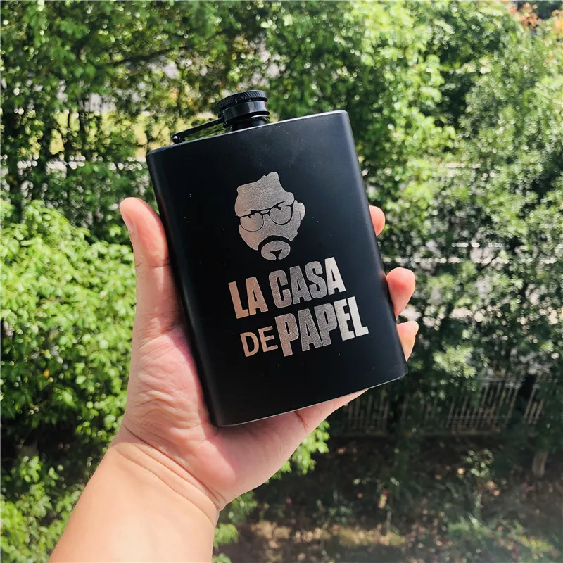Мини 8 унций полностью черный Джек Ликер Виски кувшин лазер La casa de papel 18/8 нержавеющая сталь спирт водка бедра фляжка Wiskey бутылка