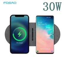 2 in 1 30W Dual Seat Qi Wireless Charger for Samsung S21 S20 Double Fast Charging Pad for IPhone 13 12 11 XS XR X 8 Airpods Pro