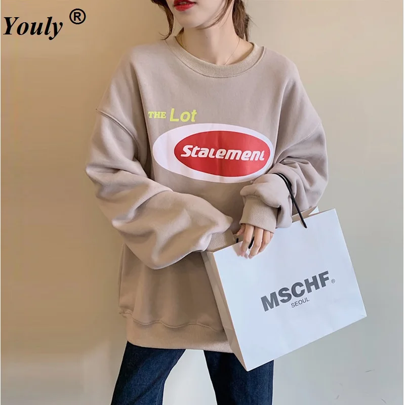 Women Loose Hoodie Sweatshirts Autumn Streetwear Female Casual Tops 2021 Oversize Ladies Pullovers Printed Large Hooded Jacket