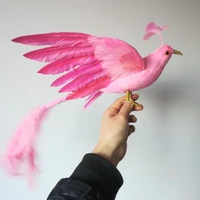 large 50x40cm pink feathers phoenix bird hard model foamfeathers spreading wings birdhome garden decoration toy gift b0996