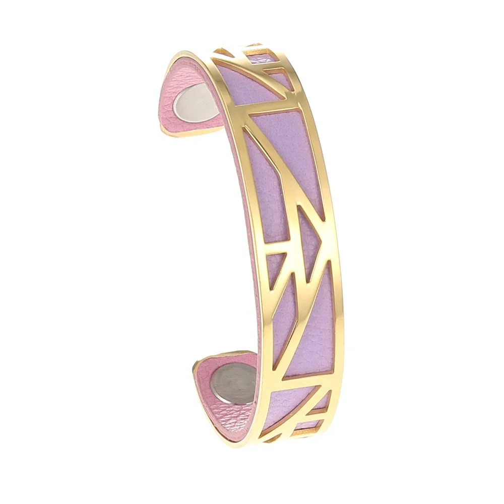 pink and purple Кремо манжеты браслеты для женщин Жоржет нержавеющая сталь сменные Cuir полые Кожаный Браслет Bijoux Femme золотой цвет - Окраска металла: pink and purple