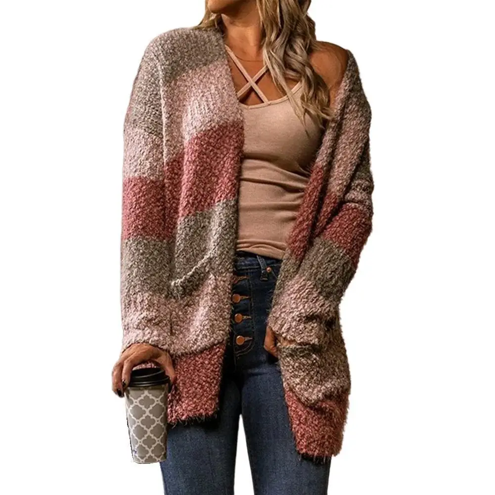 

Fashion Knitted Long Sweater Casual Winter Color Matching Cardigan Jacket Coat Ladies Women Streetwear