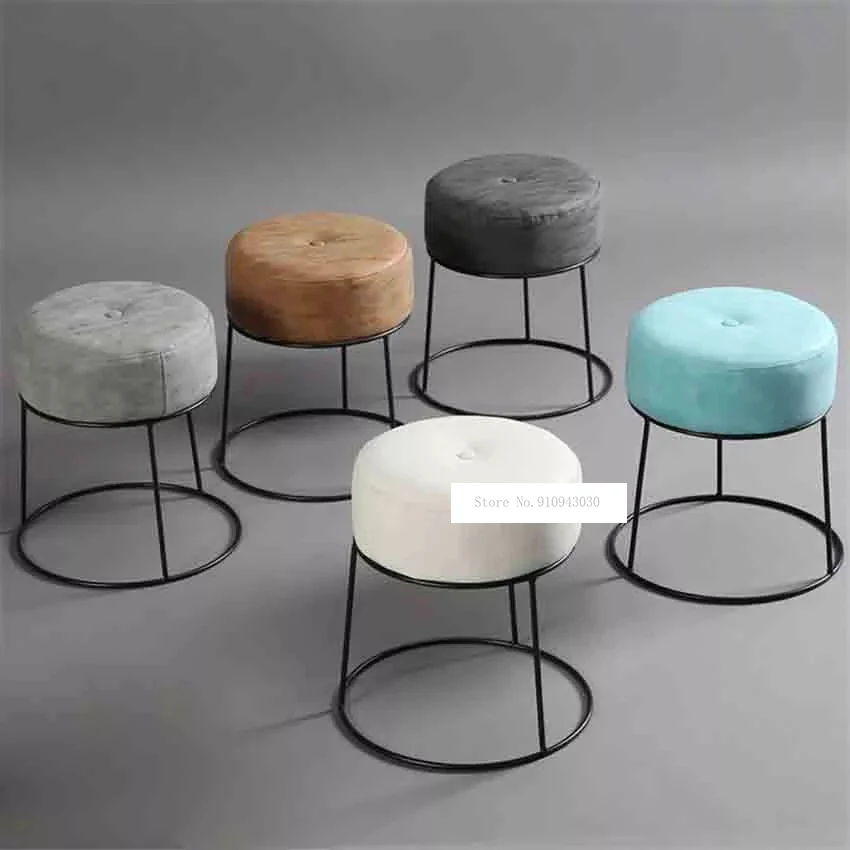 

JD012 Modern Minimalist Round Stool Portable Stackable Metal and Leather Soft Cover Low Stool Living Room Soft Upholstered Stool