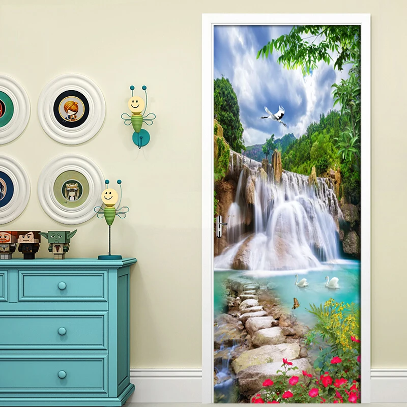 3D красивый горный водопад дверь стикер гостиная спальня самоклеящиеся