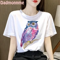 cool owl print clothing tops t shirts summer aesthetics graphic basic short sleeve polyester tshirt female camiseta women tshirt