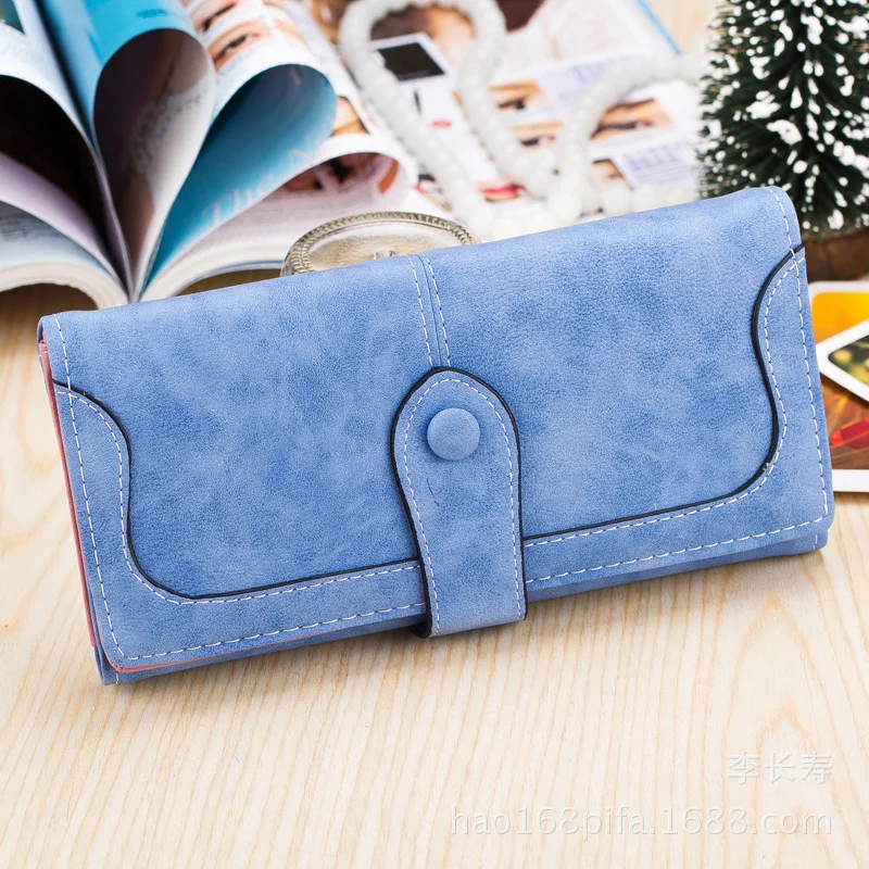 10pcs/lot new retro matte stitching solid color ladies long clutch large capacity card pocket female wallet coin purse