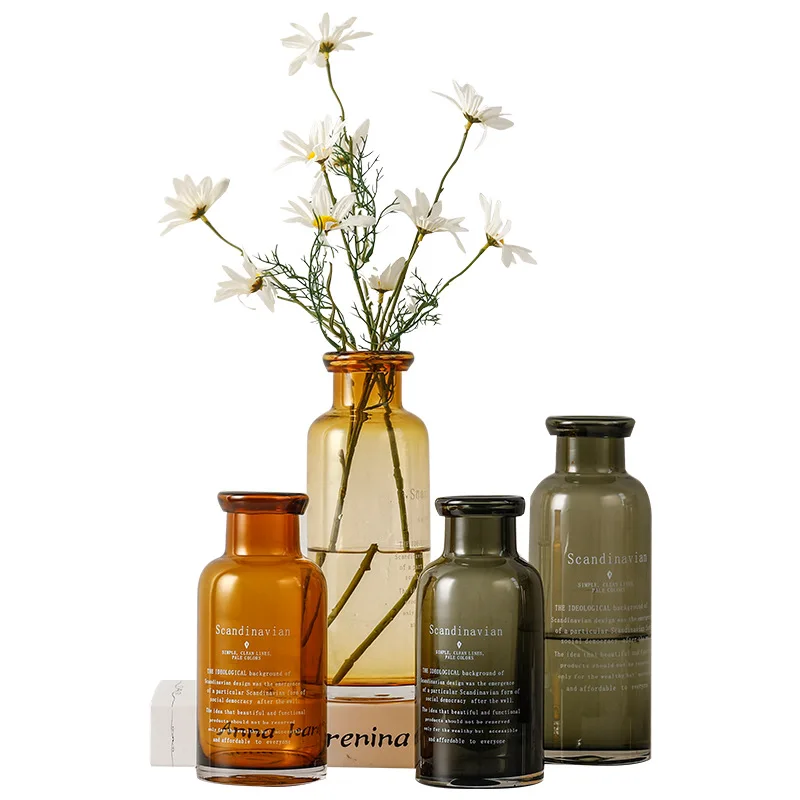 

Nordic Minimalist Glass Vase Flower Vase Home Decoration Accessories Living Room Desktop Dried Flowers Hydroponic Small Flower P