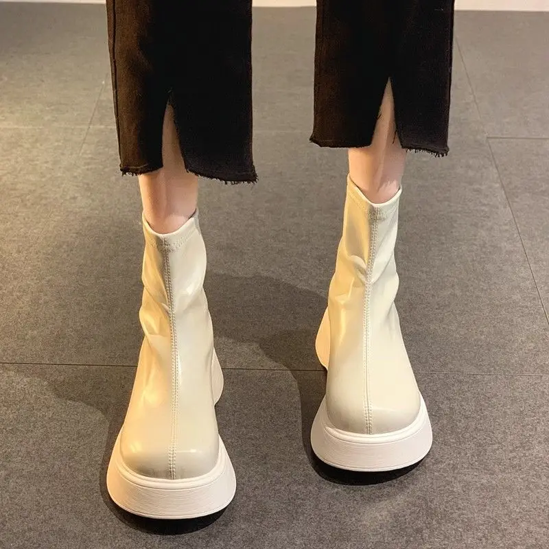 Winter Boots Women's Shoes Spring Autumn Women's Thick-soled Shoes Round Toe Plus Velvet Women's Short Boots Women's Mid Boots