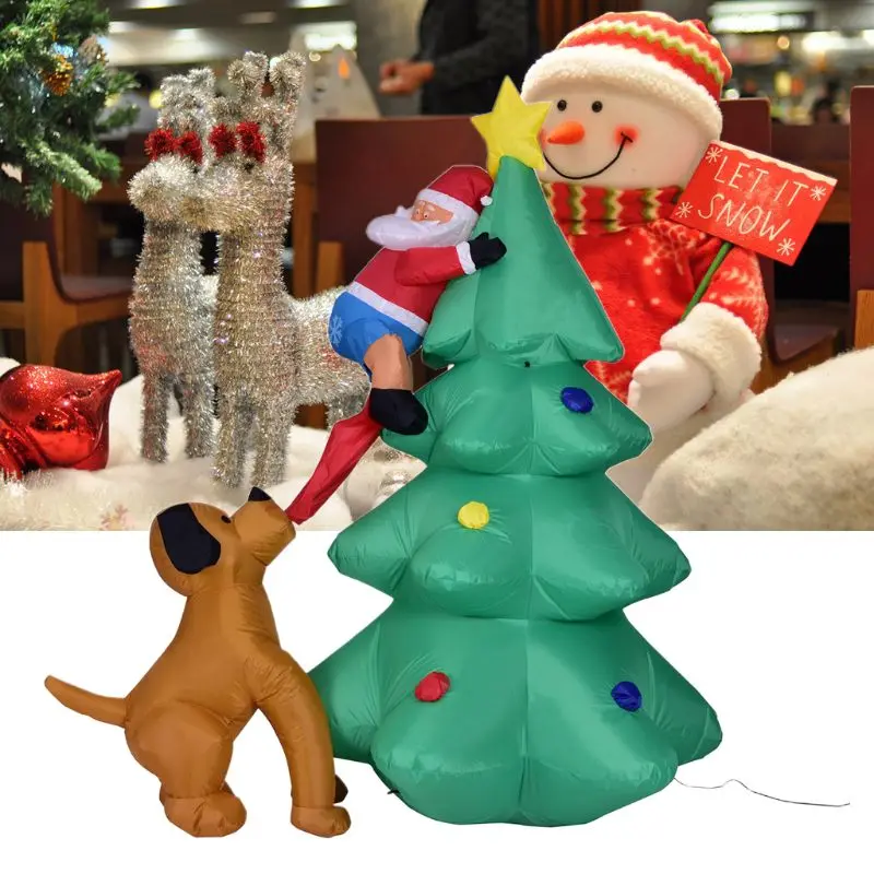 

M89A 6 Foot Inflatable Christmas Santa Claus Climbing on Christmas Tree Chased by Dog
