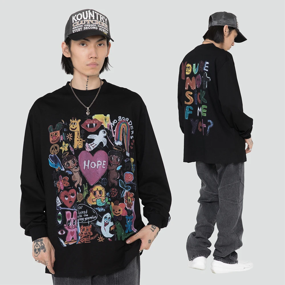 

Футболка мужская оверсайз с принтом, уличная одежда в стиле хип-хоп, хлопковая с короткими рукавами, с принтом радужных ангелов и сердец, в с...