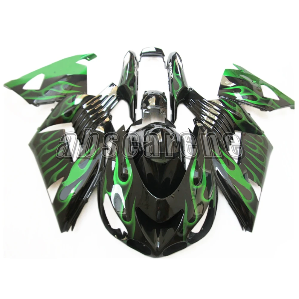 Черный с зеленым пламя ABS Полный обтекатели для Kawasaki ZX14R ZX-14R ZZ-R1400 2006 2007 2008 2009 2010 2011
