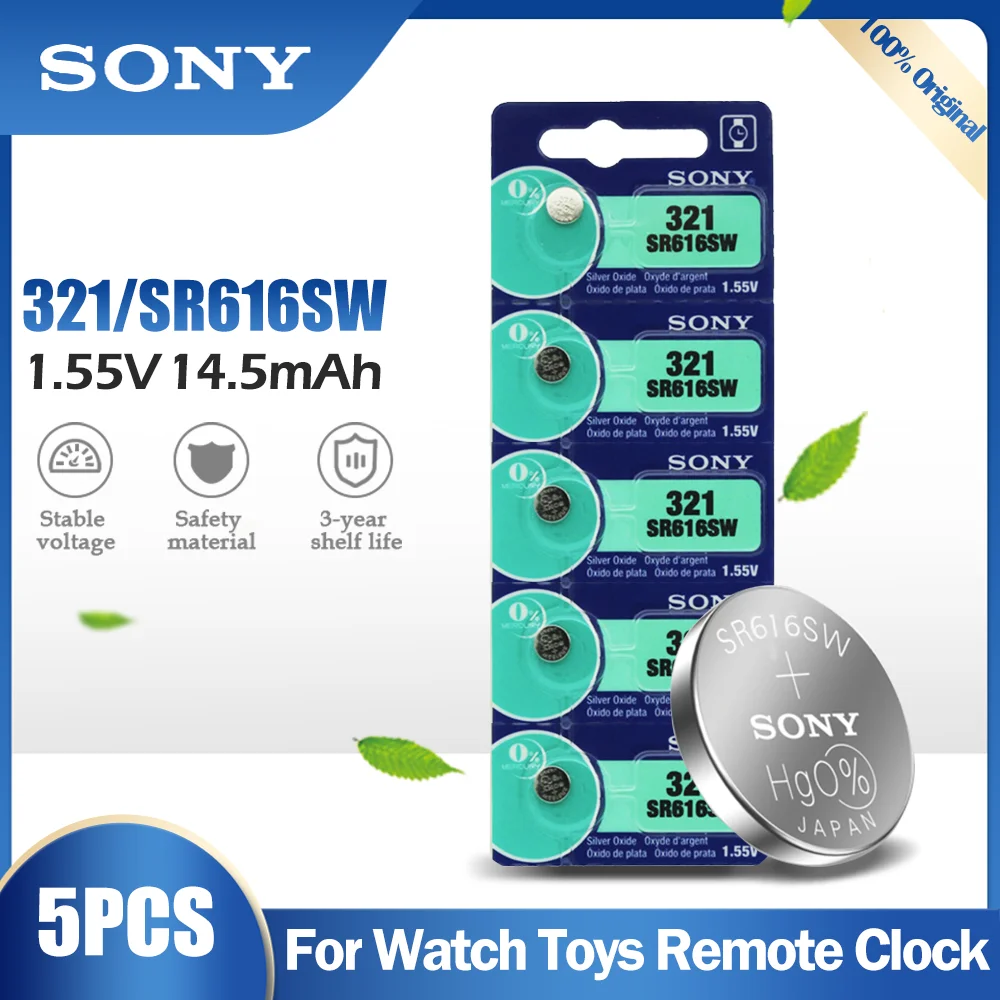 5 шт. оригинальный Sony 321 SR616SW SR616 14 мА/ч 1 55 V оксида серебра Батарея для часы с