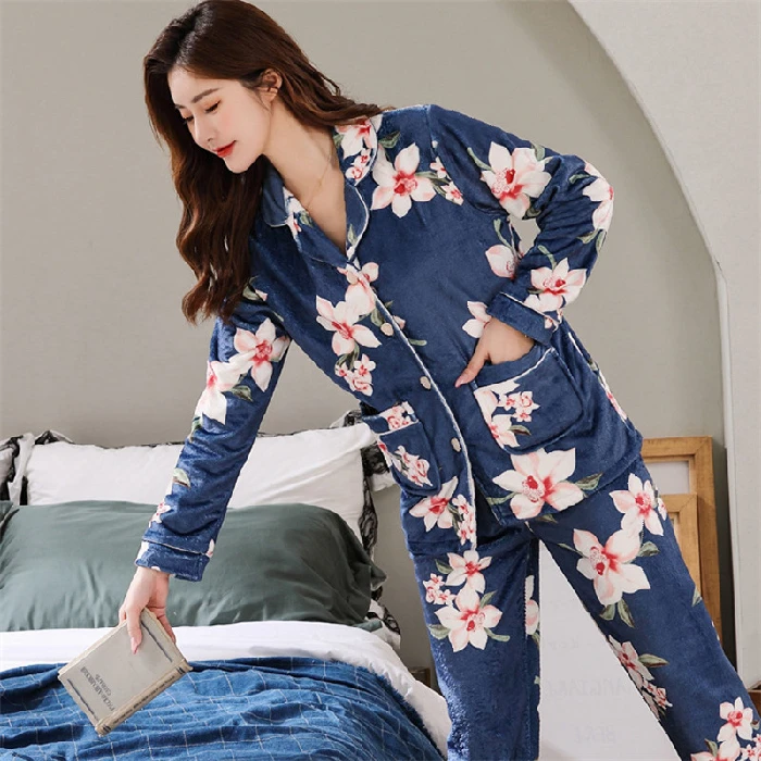 Осенне-зимняя Милая женская Фланелевая пижама с длинным рукавом свободный