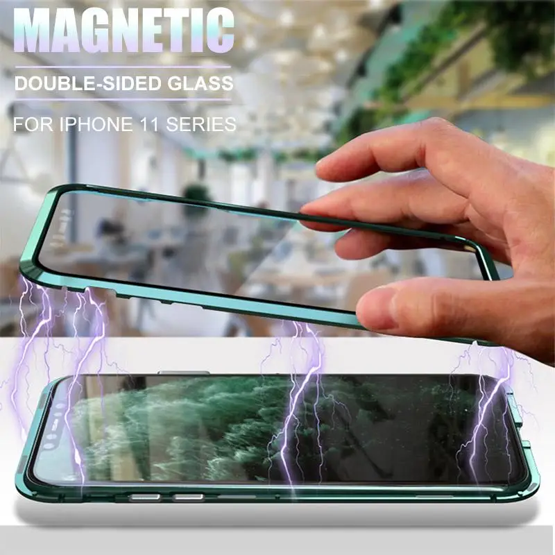 

360 Dual Sided Matte Magnetic Glass Phone Case For iPhone 12 11 X XR XS Max 7 8 6 6s SE 2020 Full Cover Anti-Fall Case Cover