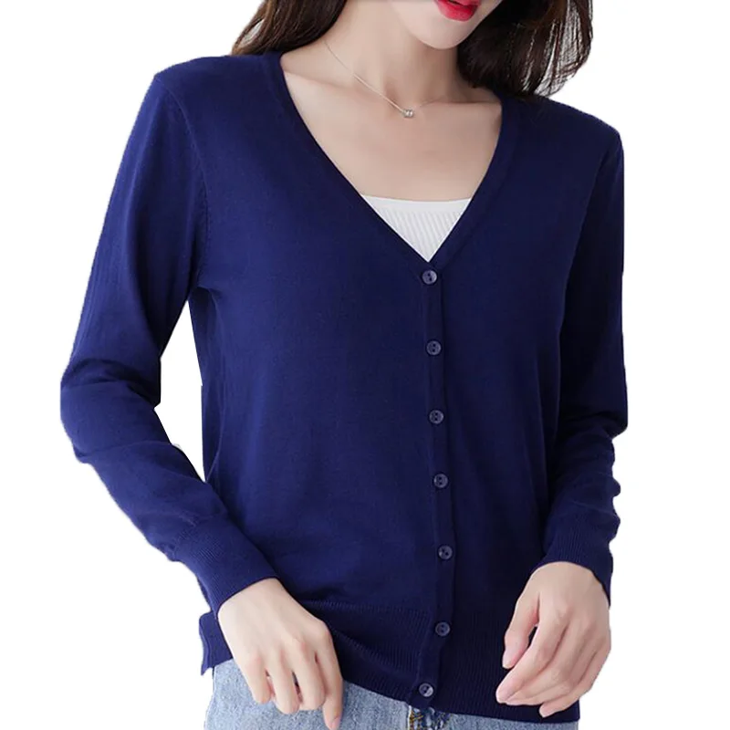 

Women's Sweaters New 2020 Spring Autumn Long Sleeve Knitted Sweater Cardigan Solid Color Single-breasted Thin Coat Shawl Tops