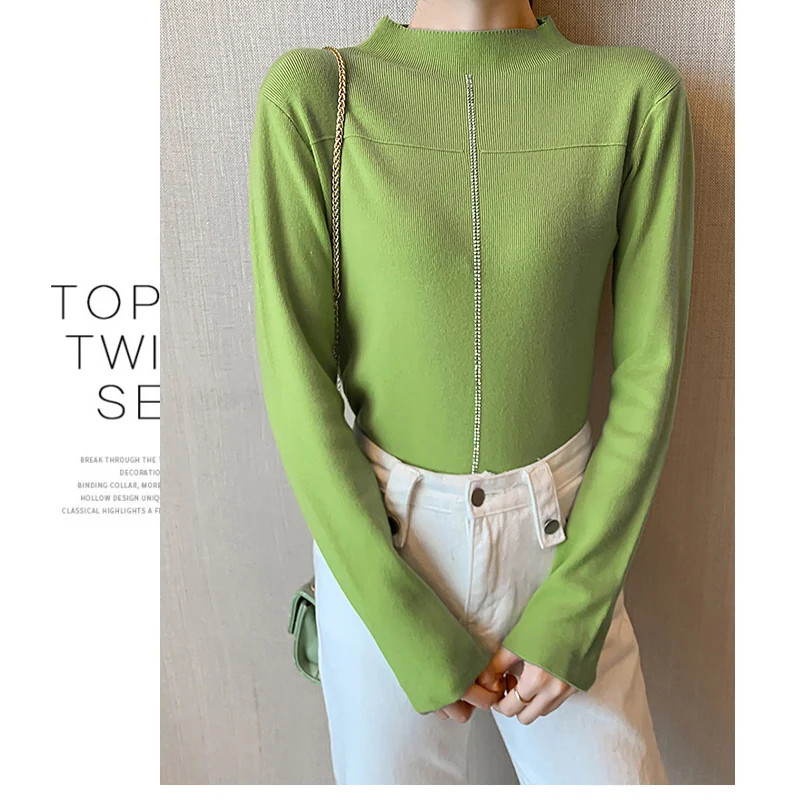 Осенняя мода свитер с воротником-хомутом рубашки для женщин однотонный вязаный