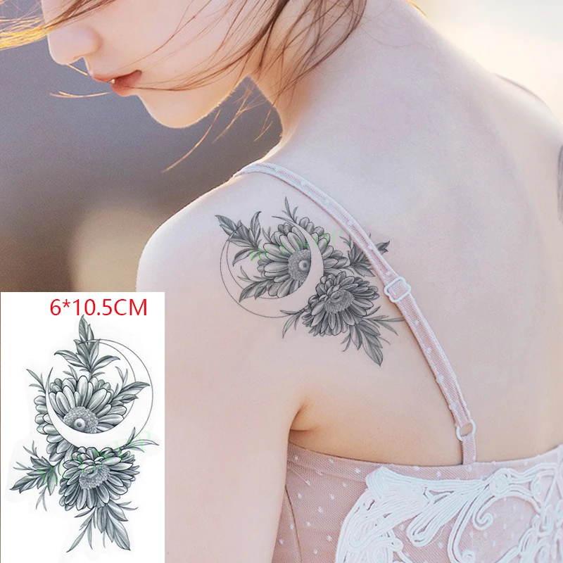 

Водостойкая Временная тату-наклейка ins Chrysanthemum moon sexy Body Art флэш-тату поддельные тату для женщин и мужчин