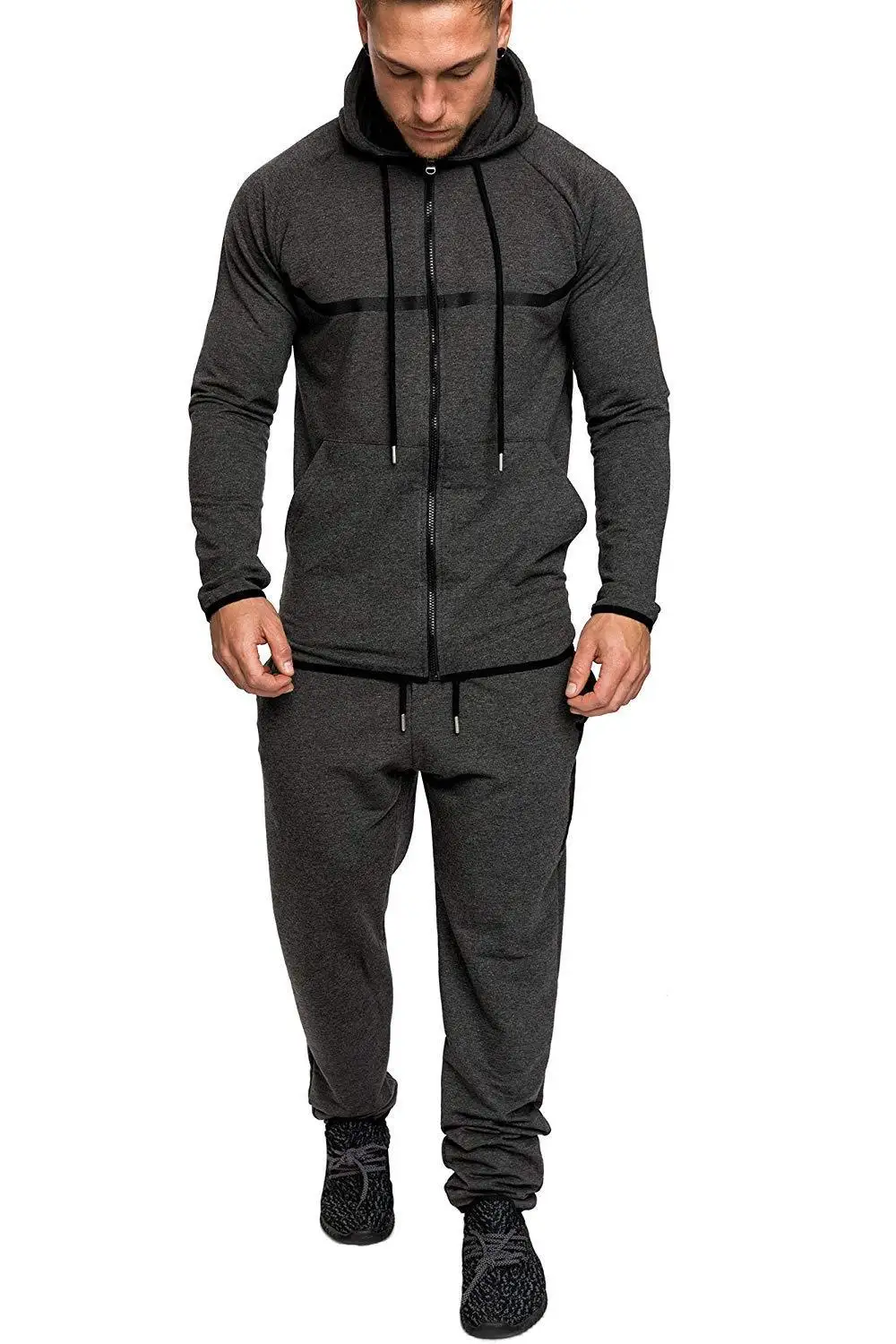 Vanquish Men's Leisure Sports Fitness Suit Foreign Trade Men's Snowflake Split Leather Zipper Design Slim 2-piece Set