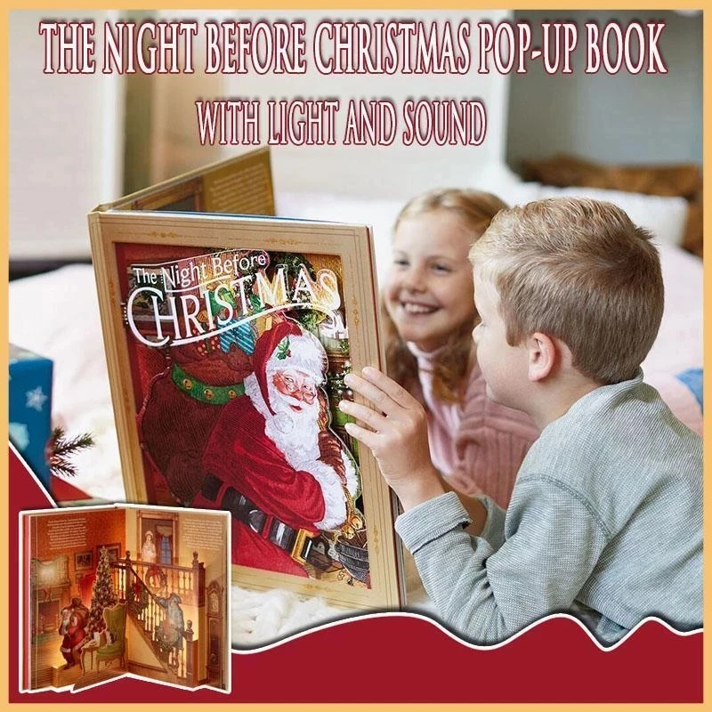 

Christmas Pop-Up Book with Light Sound on Christmas Eve The Night Before Christmas Decoration New Year Gifts for Children Kids