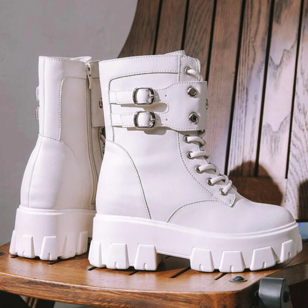 

Women Boots Fashion Belt Buckle Ankle Boot Casual platform Single Boot Winter Female Motorcycle boots zapatillas mujer hy963