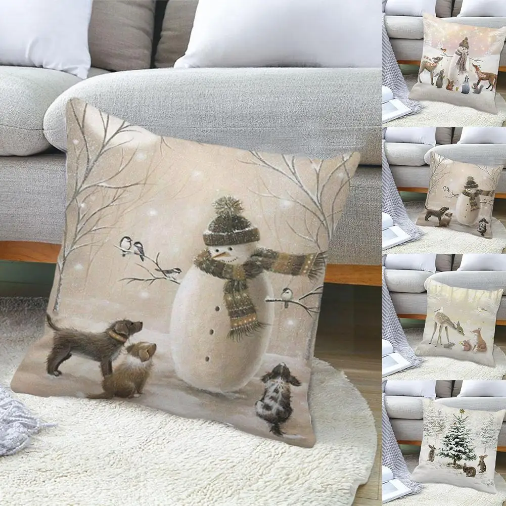 

Рождественская наволочка 45*45 Рождественский олень в объятии наволочка для украшения дома диван короткая плюшевая наволочка W4f5