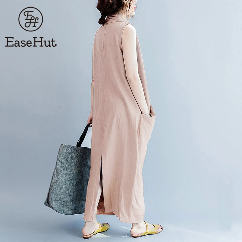 Винтажное женское платье макси EaseHut свободное однотонное с глубоким V образным