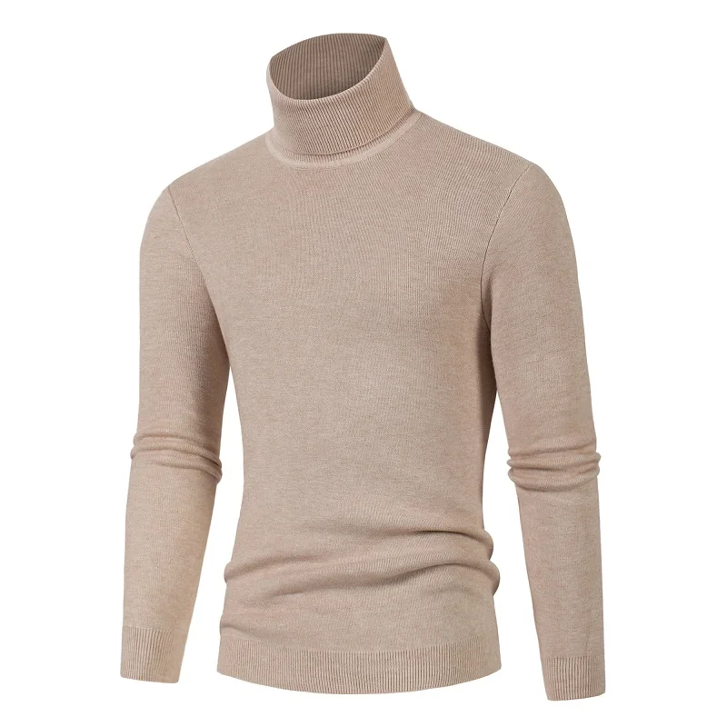 Korean Slim Solid Color Turtleneck Sweater Mens Winter Long Sleeve Warm Knit Sweater Classic Solid Casual Bottoming Shirt S-3XL