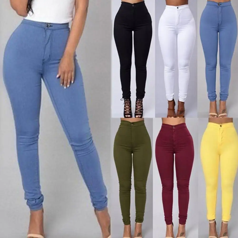 

Fashion Pants Women Solid Color Denim Tights Leggings Skinny Pencil Pants Slim Jeans Plus Size Elasticity High Waist Trousers