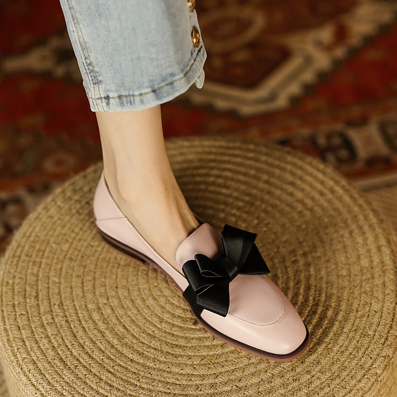 Туфли-лодочки женские из натуральной кожи милые туфли на среднем каблуке с