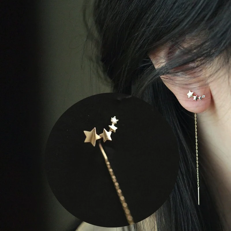 

925 Sterling Silver 14K Gold Gradient Five-Pointed Star Shiny Zircon Party Fashion Hanging Earrings Jewelry for Women Gift New