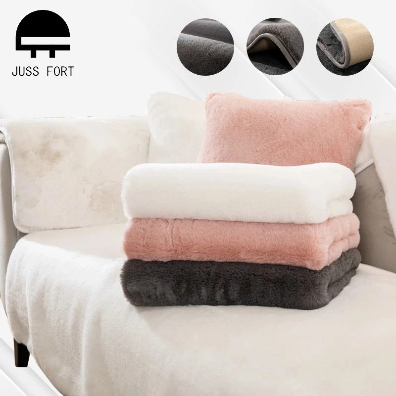 

New Thick Plush Sofa Cushion Non-slip Solid Color Couch Cover Backrest Armrest Towel Mat for Living Room Decor L-shape Slipcover