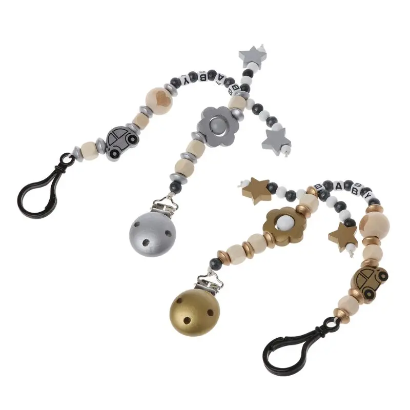 

Cartoon Wooden Pacifier Chain Nipple Holder Dummy Clip Chain for Infant Toddler Baby Feeding Teether Pacifiers Leash Strap