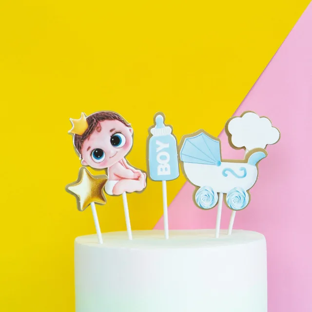 Cute Polymer Clay Dolls Cake Topper Kids Boy Girl Cartoon Oh Baby Happy Birthday Cake Topper Baby Shower Rabbit Party Supplies - Цвет: 1 Set Boy