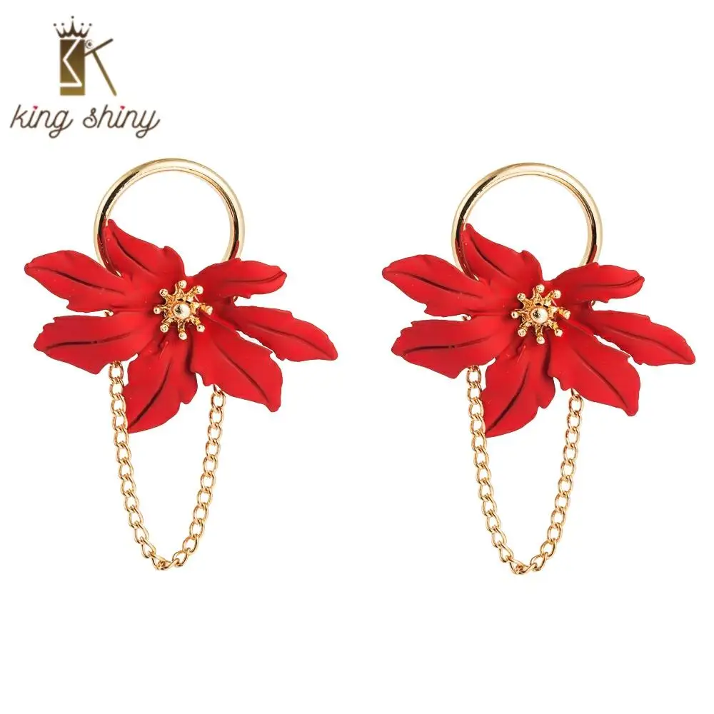 

2020 New Design Multi Color Elegant Long Flowers Drop Earring for Woman Cute Korean Pendant Female Long Statement Dangle Earring