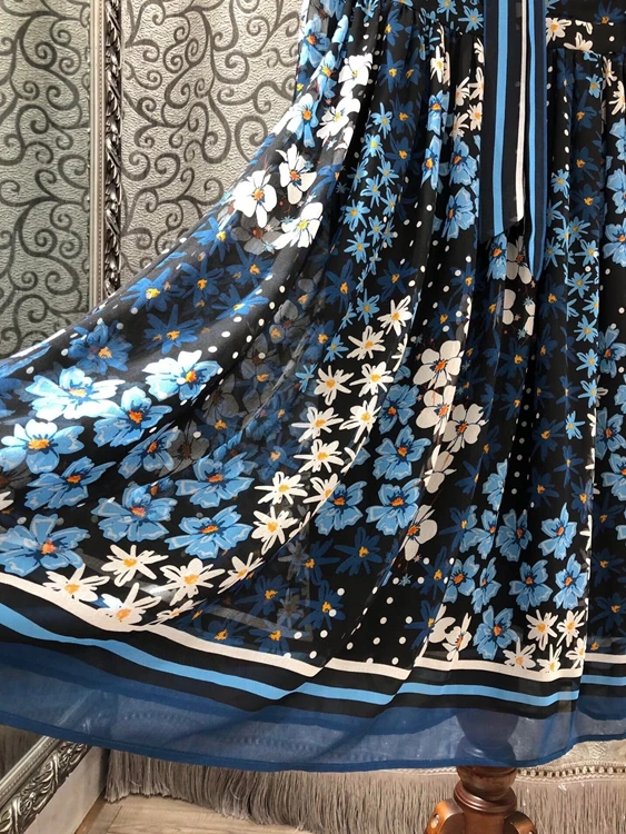 

Dress New Arrival 2021 Spring Summer Women Bow Collar Striped Floral Print Long Sleeve Mid-Calf Length Vintage Retro Dress XXL