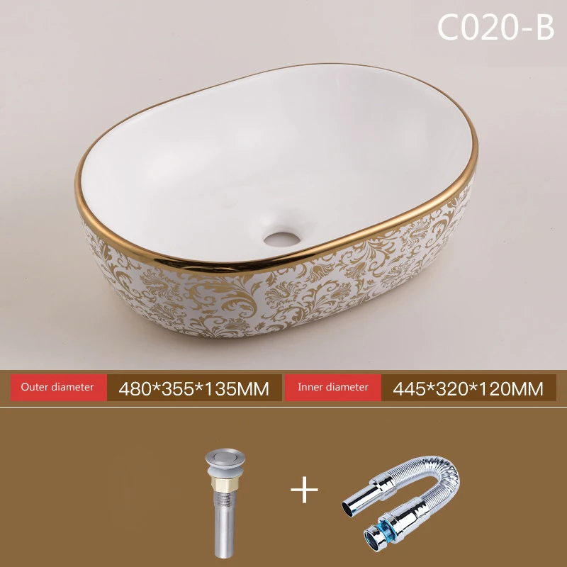 C020-B Only basin Керамическая раковина для ванной комнаты, европейский стиль, роскошная раковина для умывальника, раковина для ванной, комбинированная слив, высокое качество - Цвет: C020-B Only basin