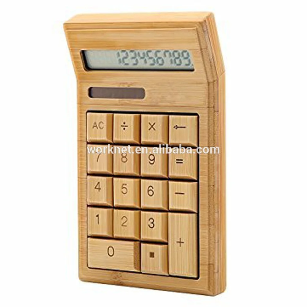 Оптовая продажа подарок 18 ключи Бамбук Деревянные калькулятор на солнечных