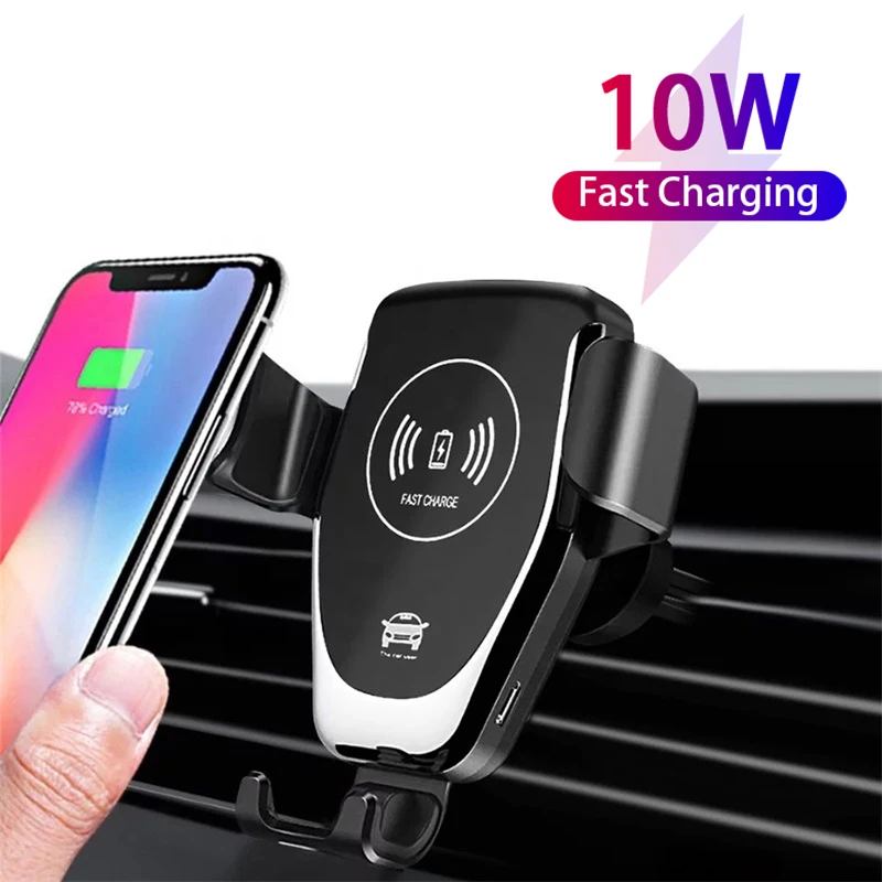 

Car Phone Holder Charger 10W QI Fast Charge Air Outlet Gravity Wireless Charger Holder Non-slip Navigation Bracket for iPhone 14